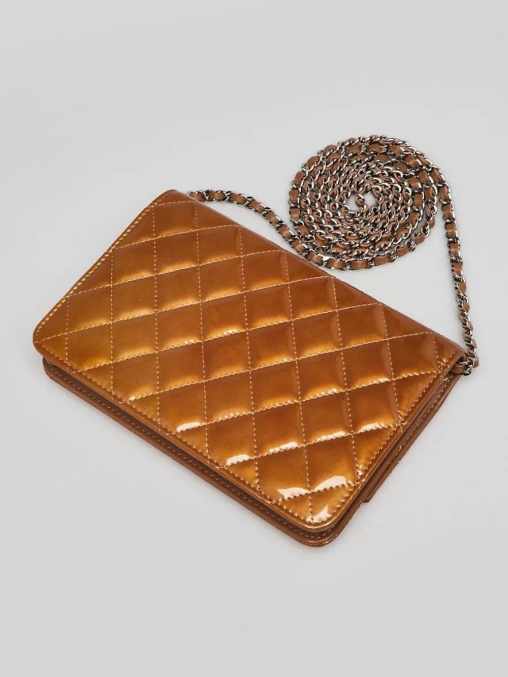 Chanel Bronze Quilted Patent Leather Brilliant CC WOC Clutch Bag - Picture 3 of 11